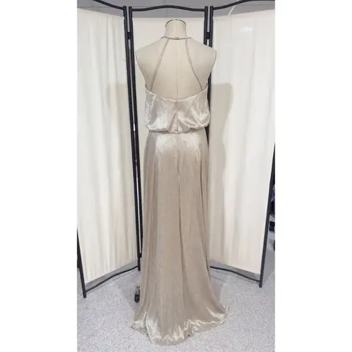 Hayley Paige Occasions  Women's Gold Metallic Bridesmaid Gown Dress Size 10, 5953