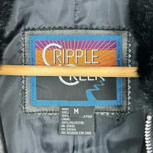 Cripple Creek Genuine Leather Rhinestone and Fur Jacket Black size Medium
