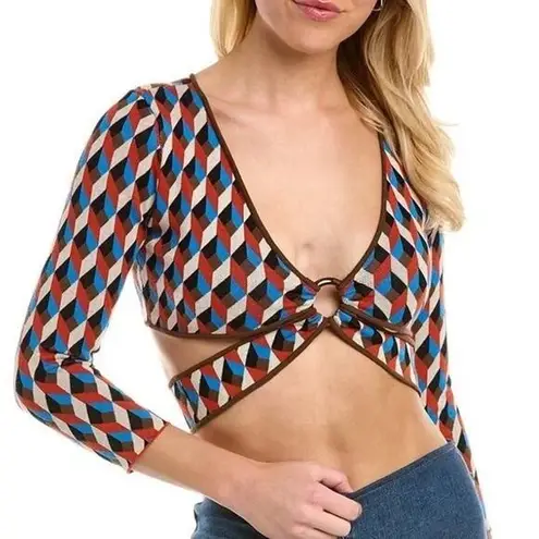 Ronny Kobo Sz XS Orange Blue sweater Geometric Print V