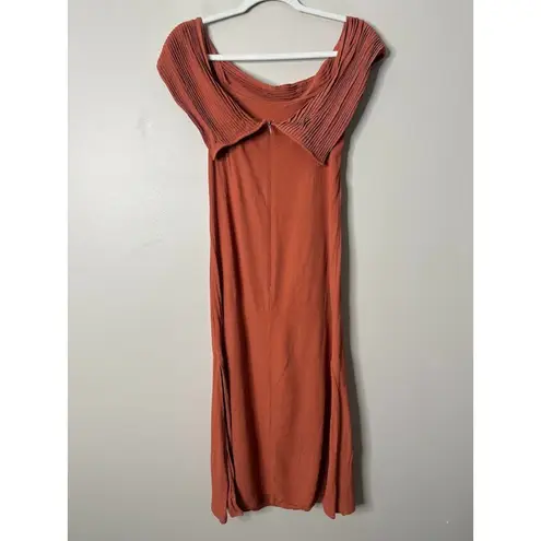 Sancia Midi Dress Medium Rust Mariana Off Shoulder Boho Silhouette Crepe Autumn Orange