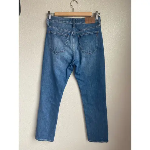 Madewell  Straight Crop High Rise Roger Wash Whiskered Distressed Jeans Size 25