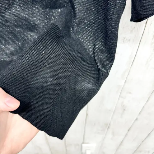 kim rogers Petite Dress Women Sz PXL Eyelet 3/4 Sleeve Midi Black Gray Gradient