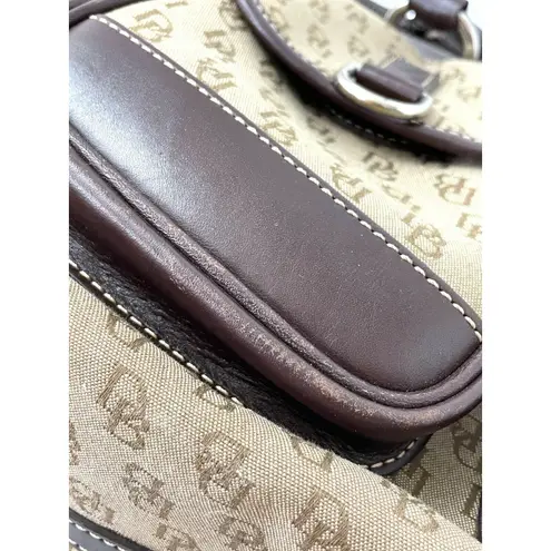 Dooney & Bourke Brown Tan DB Double Pocket Tote Satchel Purse Removable Strap