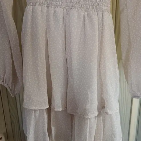 Japia womens dress sheer tan patterned ruffled ties with belt size Small