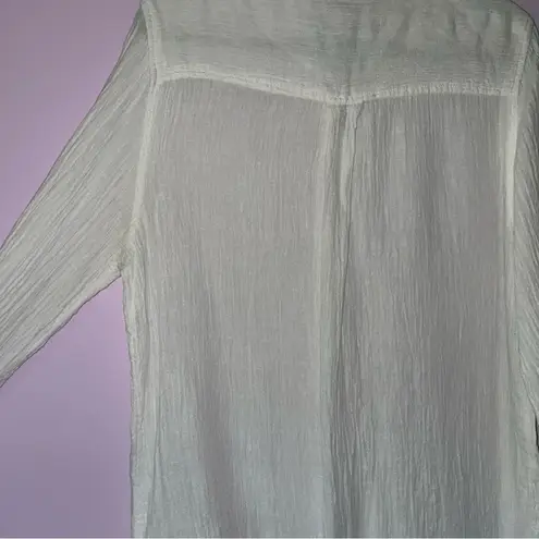 Tahari  L 100% Linen Top White Button Collar Longline Lagenlook Gauzy