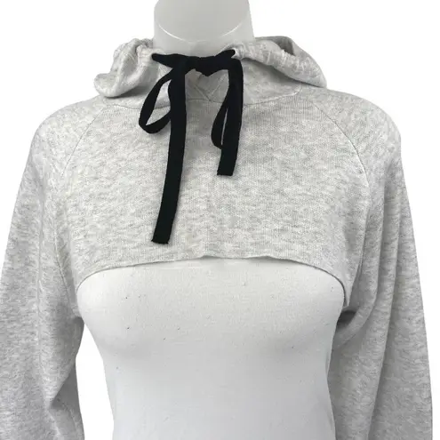 Bershka Gray Long Sleeve Cutout Drawstring Hooded Hoodie Crop Sweatshirt Top M