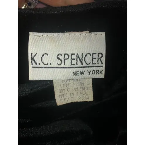 Vintage K.C. Spencer New York Velvet Rhinestone Long Sleeve Shift Dress size 22W Black