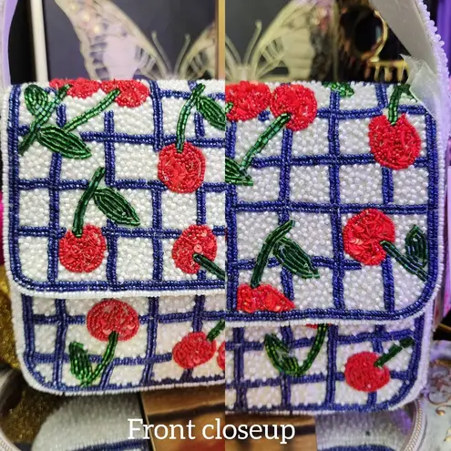 Viral Made In India Cherry Beaded Bag Blue