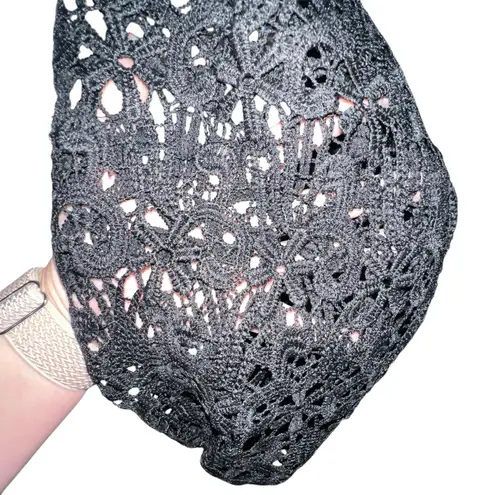 Nina Leonard Women M Black Dress High Neck Long Crochet Lace Sleeves Knee Length