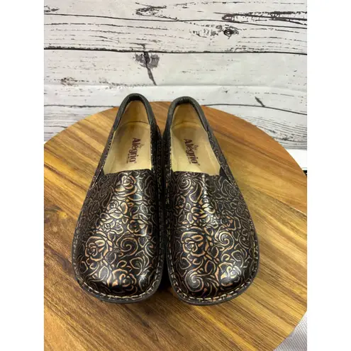 Alegria Women's Black Bronze Floral Loafers Size 9.5