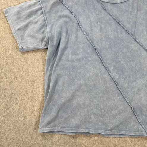 Fantastic Fawn Acid Wash Short Sleeve Tee Shirt Women Small Blue Stitched Detail