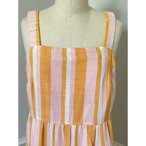 Pink White Orange Striped Tiered Maxi Dress