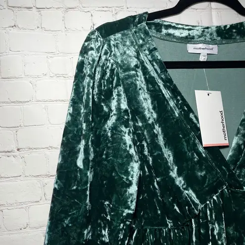 Motherhood Maternity NWT Crushed Velvet Empire Waist Dress Green 3/4 Sleeve SZ M