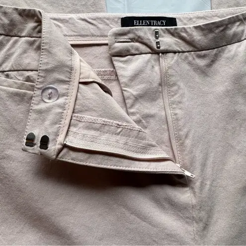 Ellen Tracy Light Mauve Beige Cotton Blend Flat Front Ankle Pants Size 12