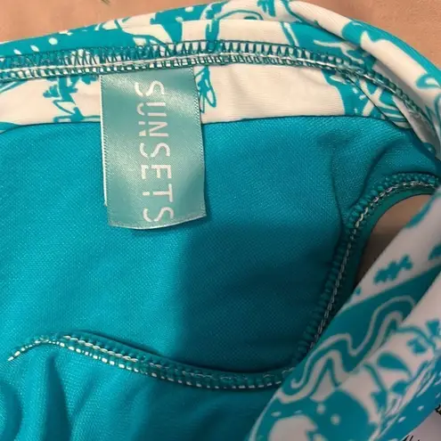NWT sunsets brand size small turquoise and white paisley print bikini bottom Blue