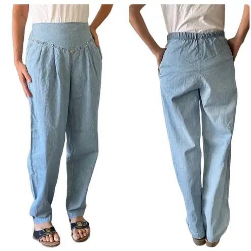 None VINTAGE Blue Jeans High Rise Elastic Waist Studded Yoke Side Zip Size Medium