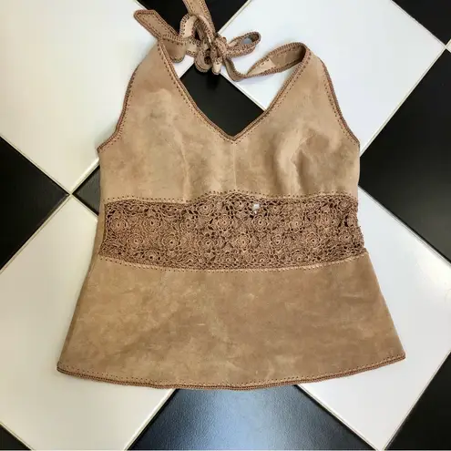 Cache NWT Y2K Vintage  Deadstock Tan Suede Tan Halter Top Cut Outs Cowgirl sz 12