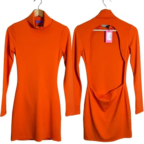 Edikted Rhani Open-Back Bodycon Mini Dress Women's Medium Orange Going Out NWT