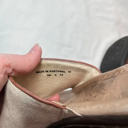 Dansko Khaki Tan Brown Leather And Canvas Thong Toe Slide Sandals 39