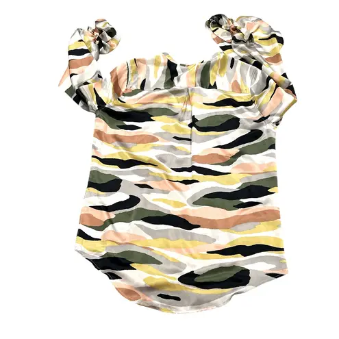 Equipment Silk Multicolor Camouflage Blouse Shirt Top Tie Cuffs M