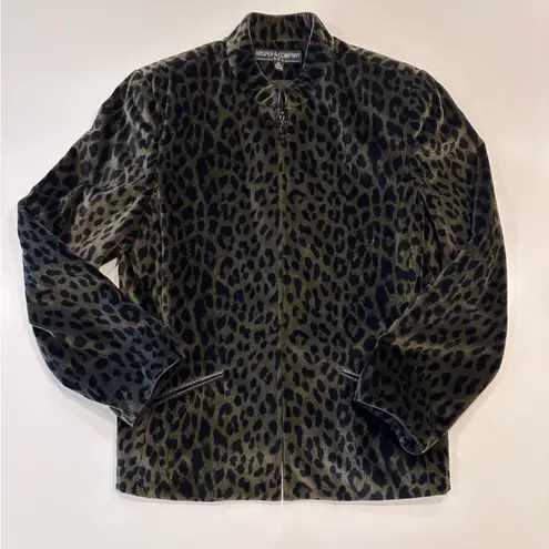 Kasper & Company‎ ASL Leopard Print Velour Zip Up Jacket Sz 12 Green