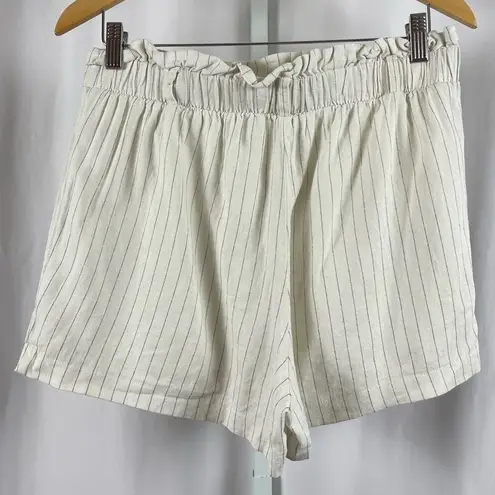 Have Women's Large Linen Stripe Paper Bag Waist Retro Semi Pleat Shorts White