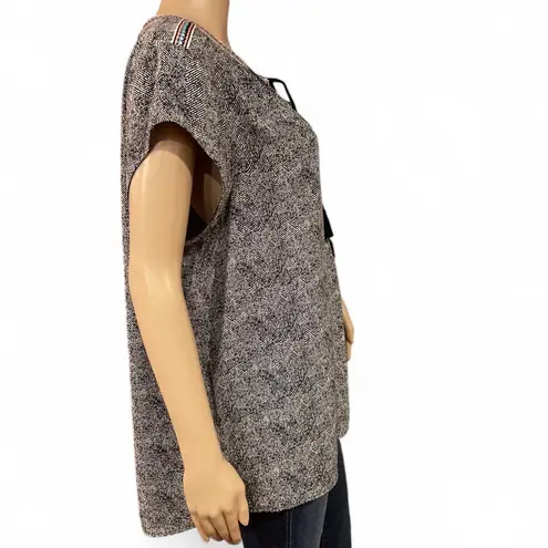 Daniel Rainn Black White Embroidered Boho Tunic Top Tassel Neck Tie Size XL