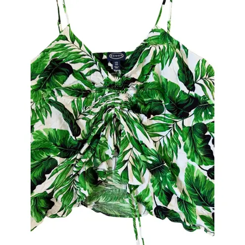 SCOOP NYC Palm Leaf Tropical Print Ruched Tank Top Size XXL Green