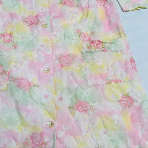 Vintage Pastel Floral Short Sleeve Quilted Housecoat Bed Jacket Robe Pink Size 20 plus