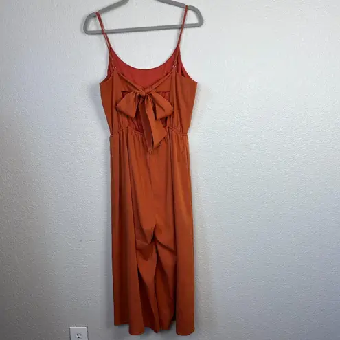 Davi & Dani Women's Wide Leg Burnt Orange Back Bow Pockets Jumpsuit Size L