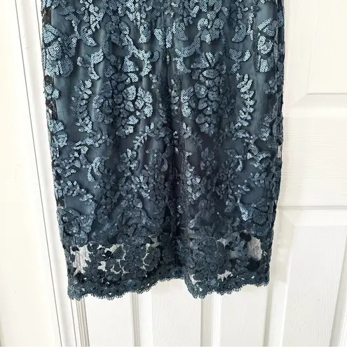 Tadashi Shoji Teal Sequin Illusion Sheath Knee Length Pailette Cocktail Dress 8