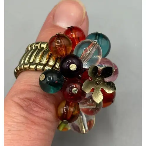 Vtg Ring Bubble Colorful Beads Floral Cluster One Size Stretch Band