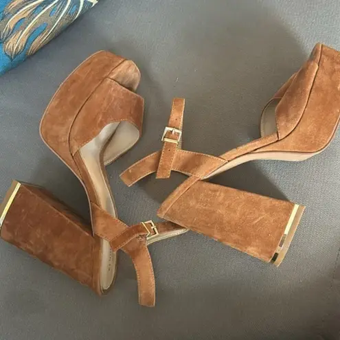 Kenneth Cole  Women's Brown Dolly 115 Leather Platform Heeled Sandal Size 9.5