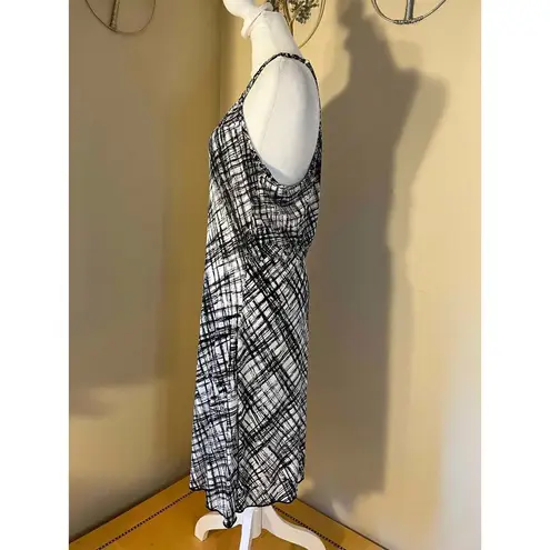 None Black White Cross Hatch Print Sun Dress XL