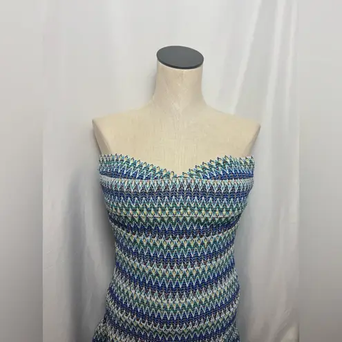Wow Couture Colorful Embroidered Mini Dress Blue Green Strapless Dress Small