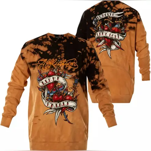 Affliction BOBBI RUTH Women’s Orange & Black Sweatshirt Fleece Size XS