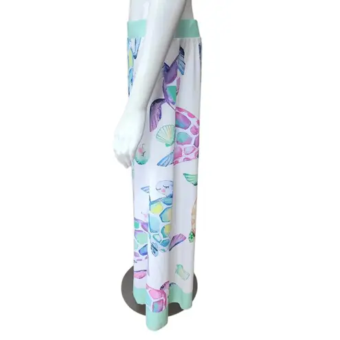 Cathy's Resortwear Women's Maxi Skirt with Colorful Sea Turtle Print (M) White Size M