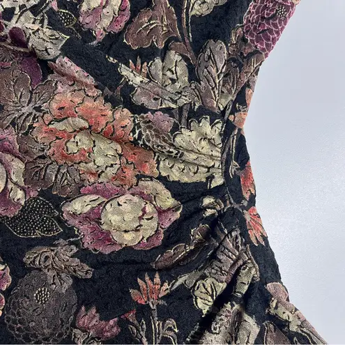 Vintage Y2K MSK Women's Black Floral top beading shoulder pads ruched v neck Size M