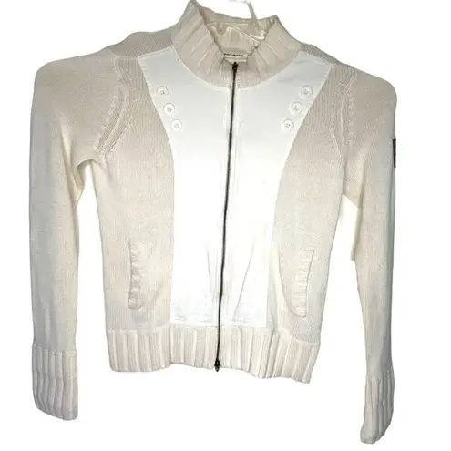 DKNY Jeans Small White Cotton Zipper Front Sweater 88i