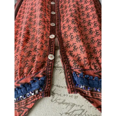 Free People  Feather In The Wind Sheer Print Beaded Sequence Tunic‎  SZ Large - Image 4