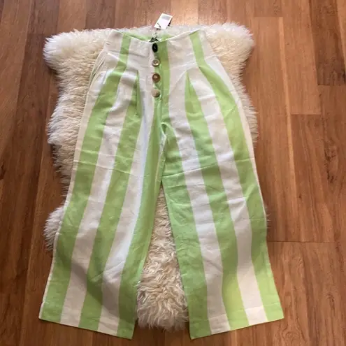 Moon River  Button Front Culottes Green & White Vertical Stripes NWT Sz XS Linen