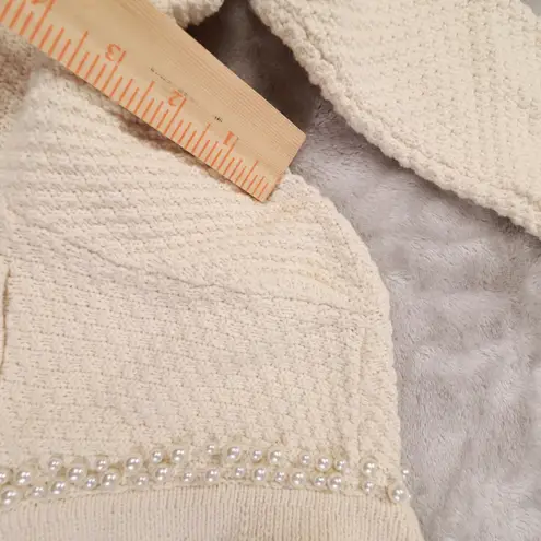 House of Harlow 1960 Cream Pearl Trim Long Sleeve Cardigan Women's Small