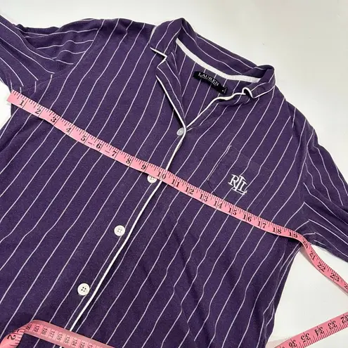 Lauren Ralph Lauren Purple Pinstripe Pajama Set Size M Long Sleeve Button Top Pa Size M