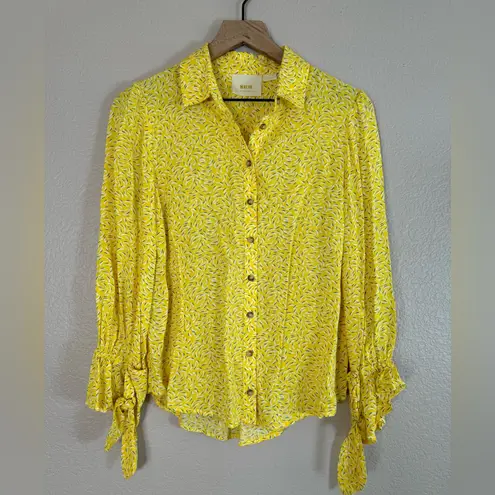 Maeve Anthropologie Yellow Blithe Button Up Tie Accent Blouse Top Size 4