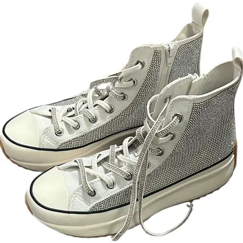 Steve Madden  White and Silver High-Top Sneakers