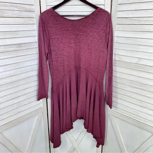 J. Bee Mixed Media Drop Waist Scarf Hem Knit Tunic Shirt Large Purple