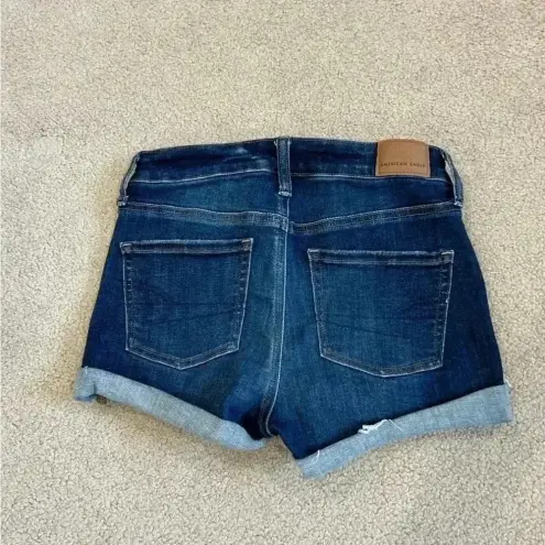 American Eagle  high rise shortie dark blue jean shorts in size 00