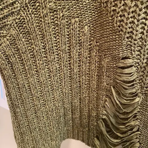 Kerisma Victoria Slouchy Crop Knit Sweater Distressing Olive Army Green Size S/M