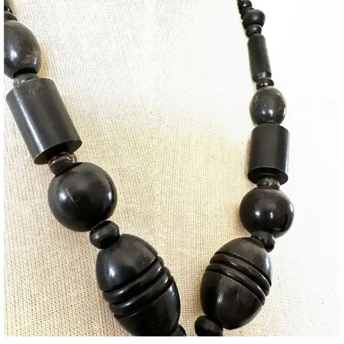 Vintage Scrimshaw Africa Buffalo Horn Tribal Pendant necklace Black