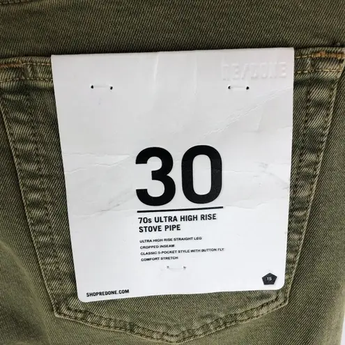 RE/DONE 70s Ultra High Stove Pipe Jeans Raw Hem Straight Button Fly Green 30 NWT
